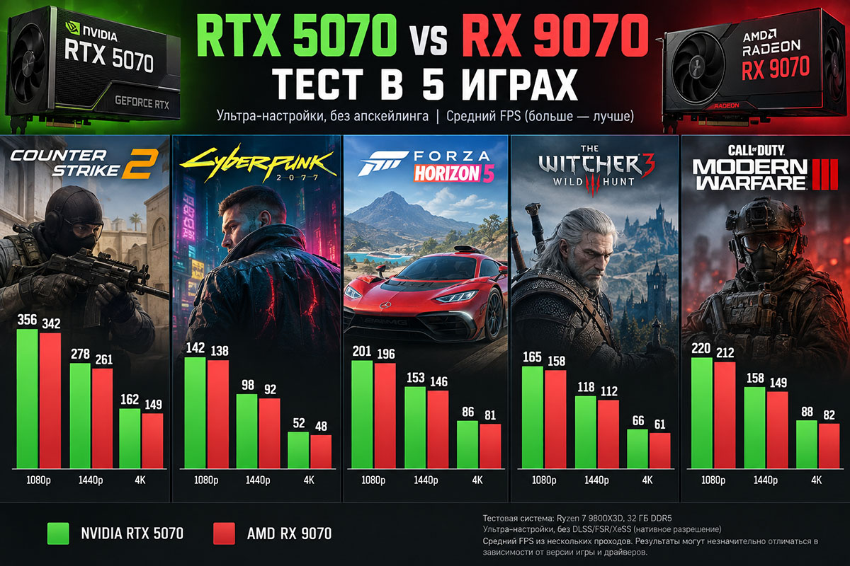 RTX 5070 vs RX 9070 — что купить в 2026 году?