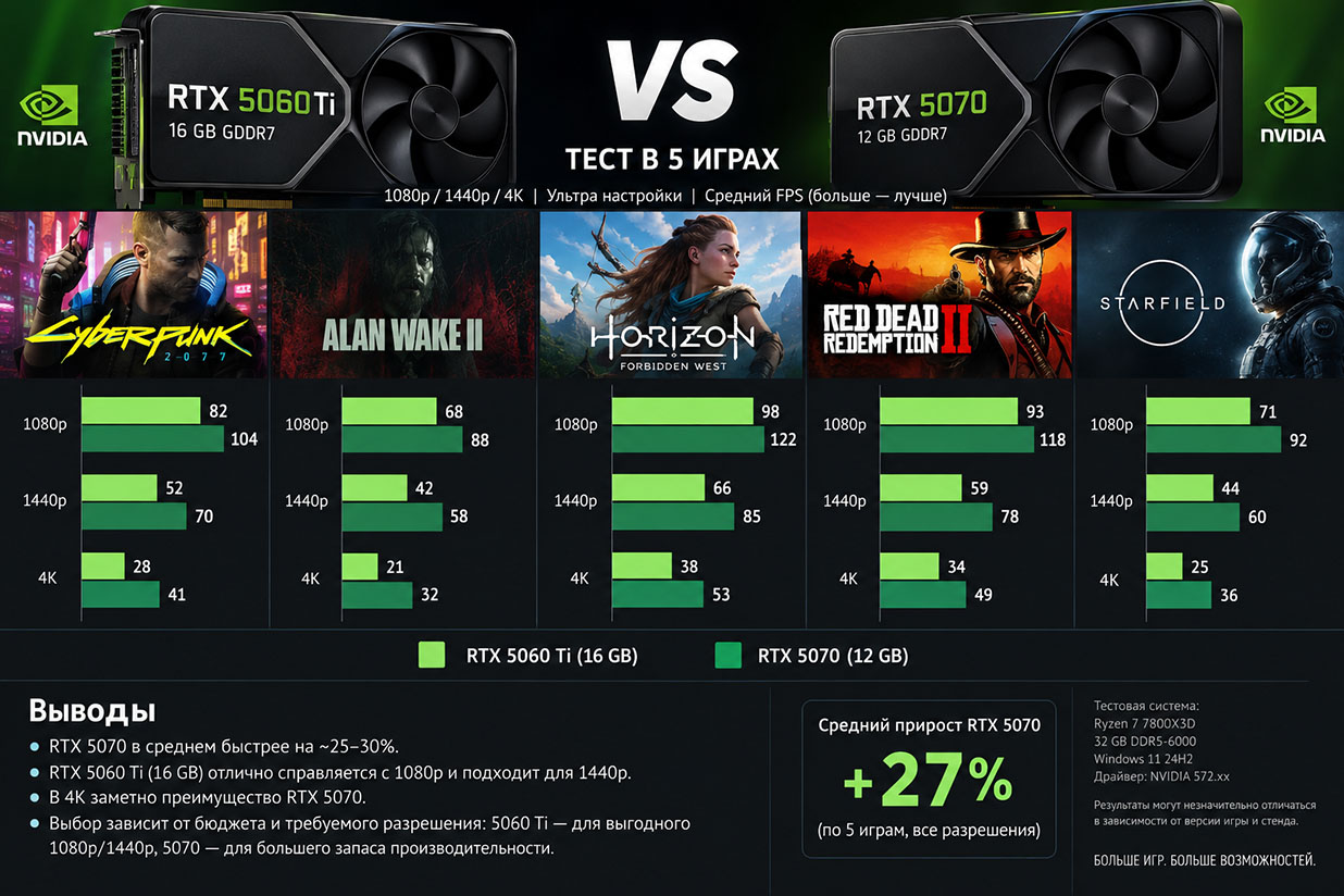 RTX 5060 Ti или RTX 5070 — что купить в 2026 году?